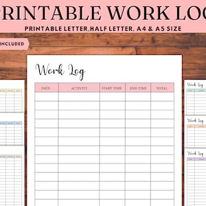 Work Log Printable, Time Log Printable, Time Tracker, Work Tracker, Working Hours Tracker, Time Spent, Activity Tracker PDF, A4 A5 LETTER
