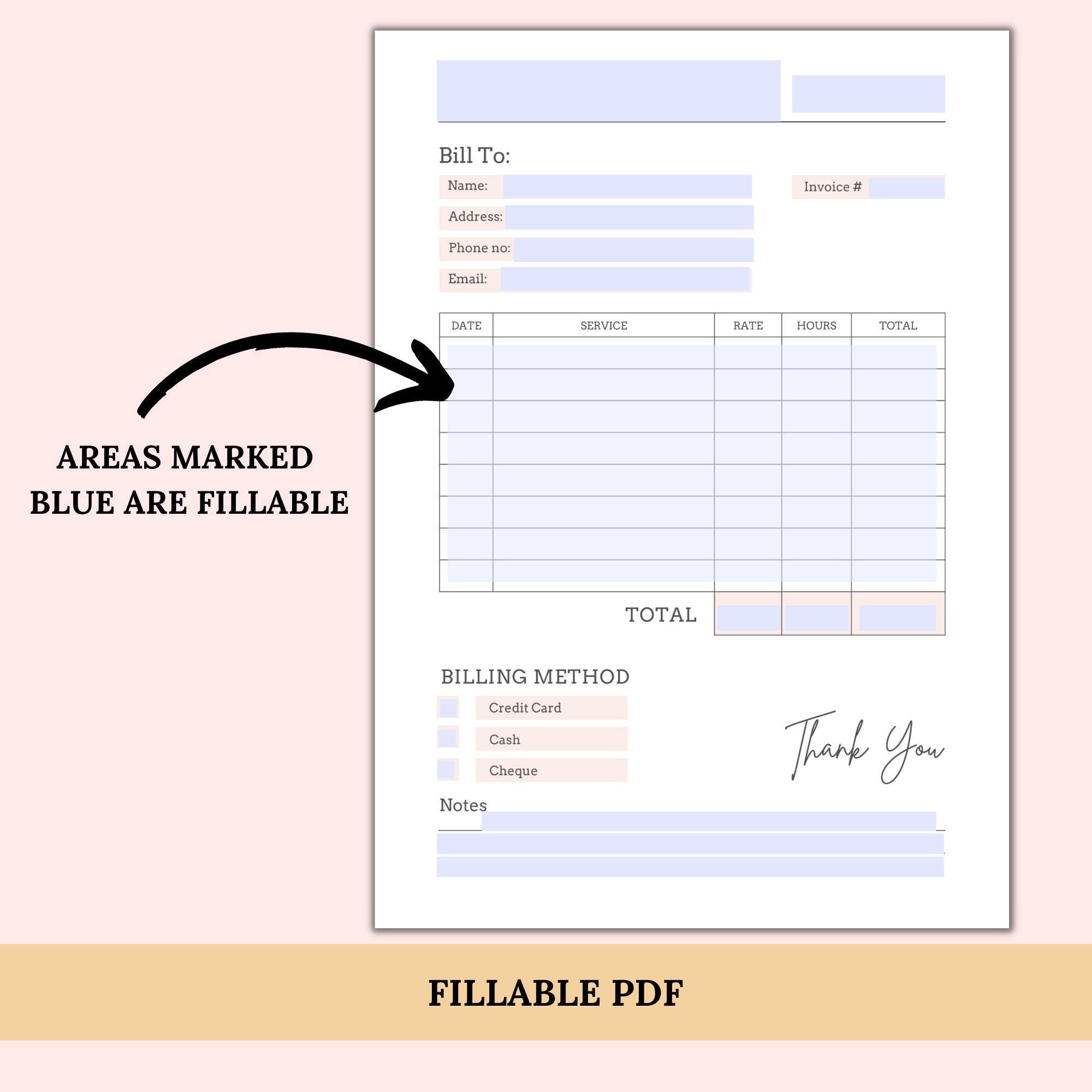 Editable Invoice Template | Printable Invoice for Small Business | PDF ...