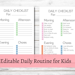 Chore Chart For Kids,Daily Checklist Editable, Daily Routine Printable, Responsibility Chart, Daily weekly routine Instant Download
