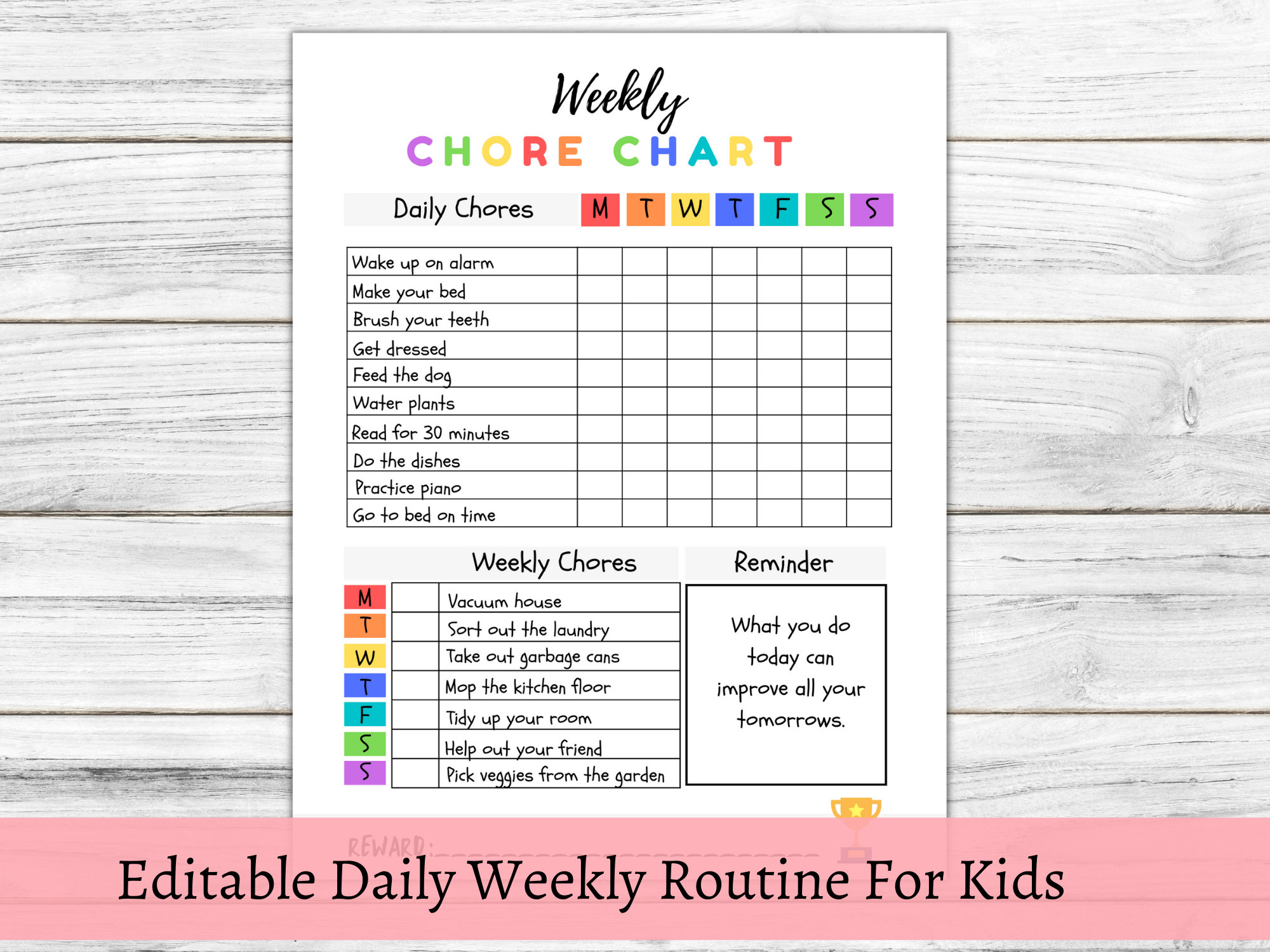 Buy Daily Routine Chart Chore Chart For Kids Editable Daily Routine ...