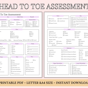 Head to Toe Assessment Template Nursing Checklist | Nursing Student Notes | Patient Assessment Template | Health Assessment Class