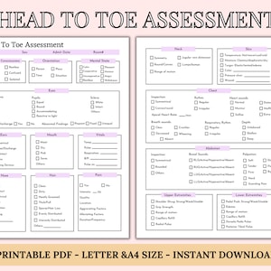 Head to Toe Assessment Template Nursing Checklist Nursing Student Notes Patient Assessment Template Health Assessment Class image 1