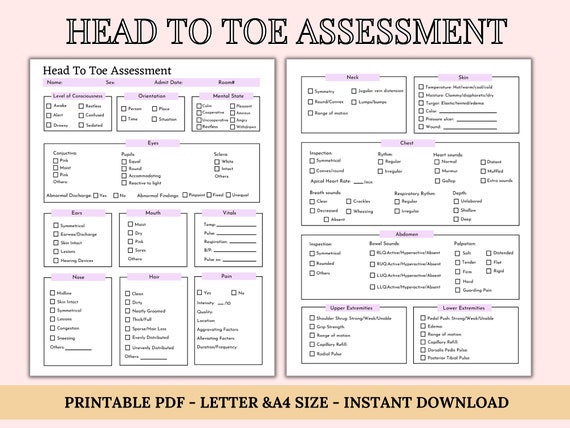 head to toe assessment checklist printable head to toe assessment checklist printable