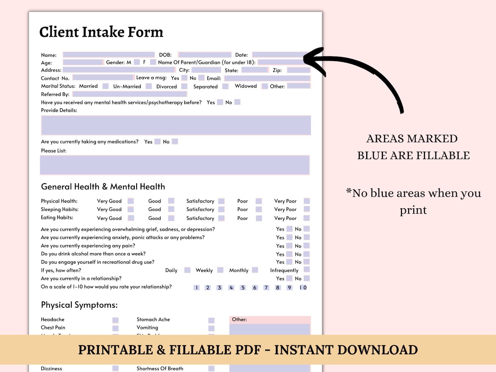 Therapy Client Intake Form Template: Fillable & Printable Counseling ...