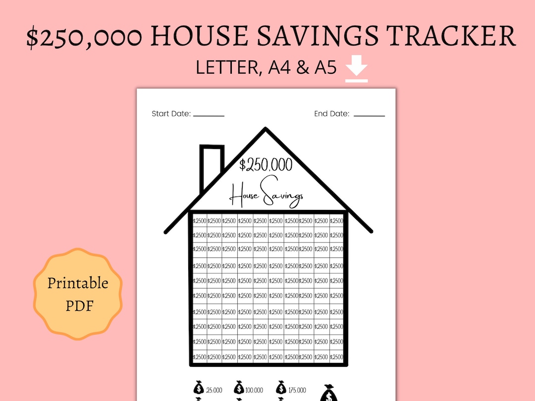 250K House Savings Tracker, House Payoff Tracker Printable, Savings Challenge, Savings Tracker