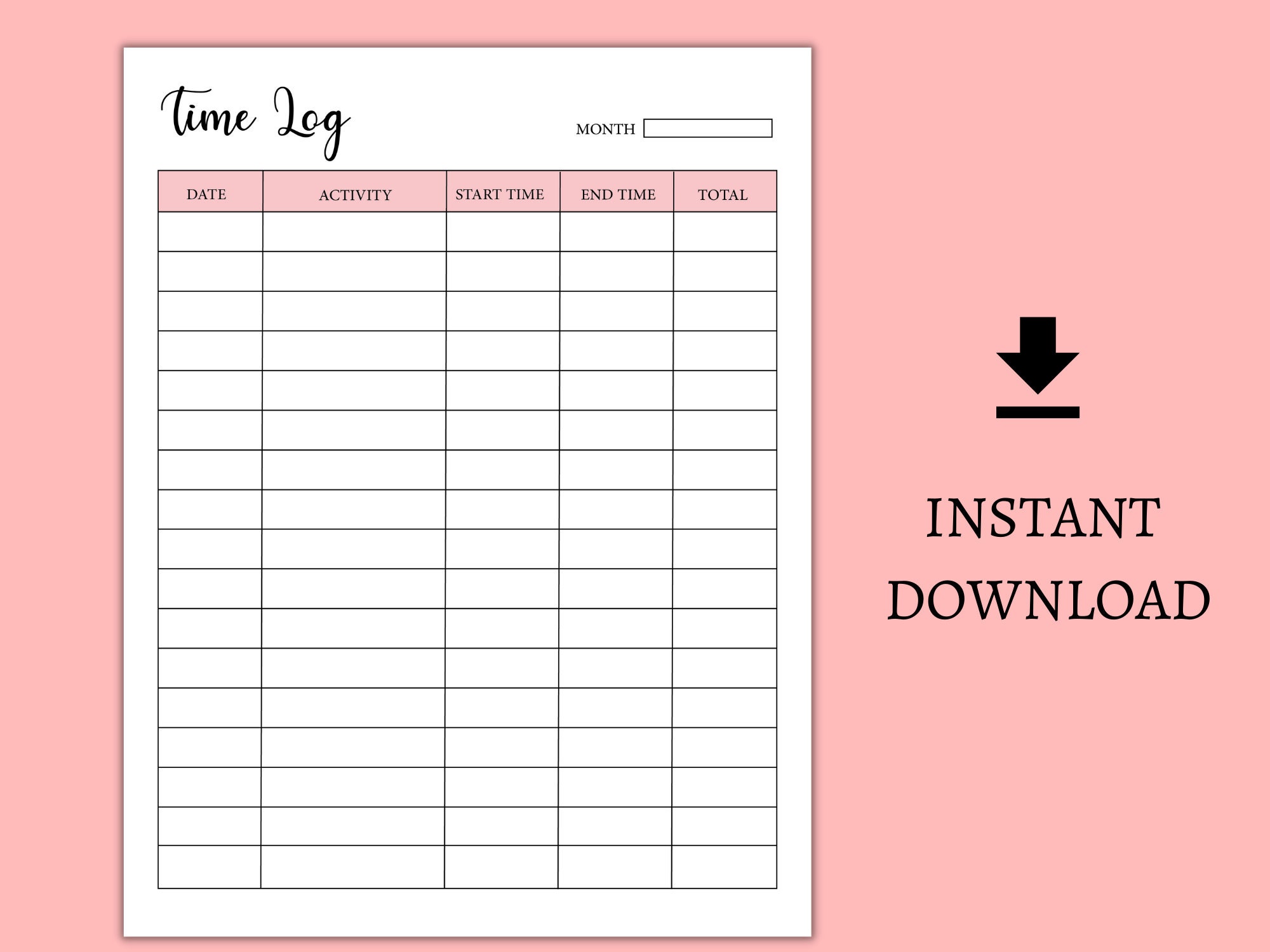Time log printable time tracker work time tracker work time log