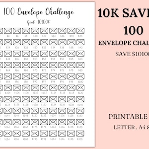 100 Envelope Challenge Printable, 10,000 Savings Challenge, Savings Tracker, Money Savings Challenge Printable , PDF, Instant Download
