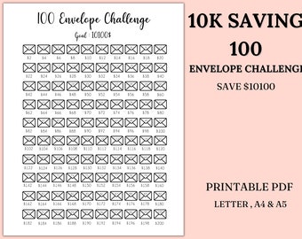 100 Envelope Challenge Printable, 10,000 Savings Challenge, Savings Tracker, Money Savings Challenge Printable , PDF, Instant Download