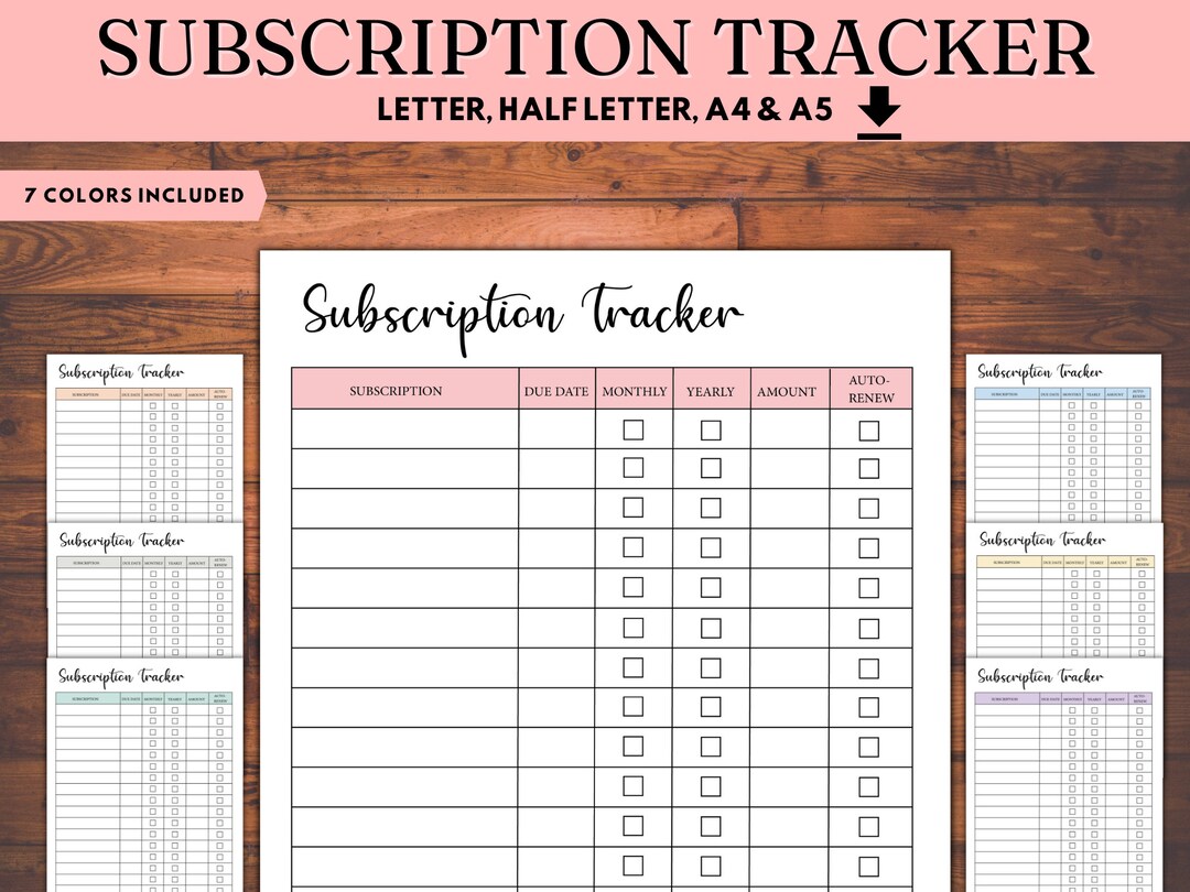 Subscription Tracker Printable, Subscription Log, Membership Tracking ...