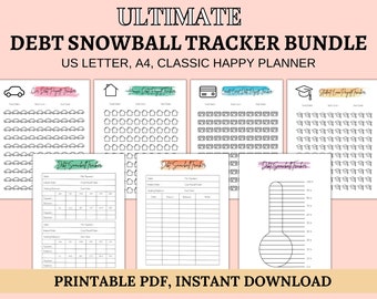 Debt Snowball Tracker Bundle, Debt Payoff Tracker Printable, Debt Thermometer, Budget Planner, Debt Payment Planner, Debt Log Printable