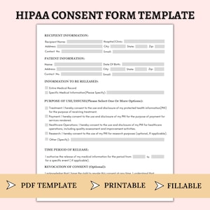 Printable Medical Release Form: HIPAA Consent Template (Digital Download