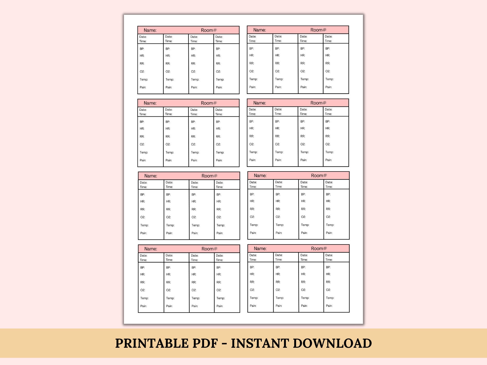 Printable Vital Signs Log Sheet Vitals Tracker Nurse Sheet Blood