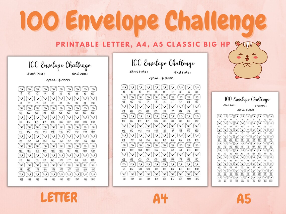 100 Envelope Challenge Printable, Savings Challenge, Savings Tracker ...