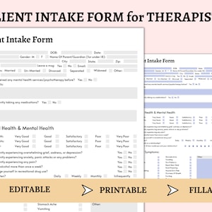 Client Intake Form Template, Therapy Documentation, Fillable Editable Printable Therapy Counseling Paperwork, Counseling Intake Form PDF