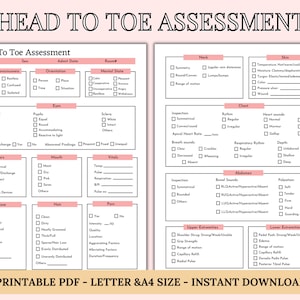 Head to Toe Assessment Template Nursing Checklist | Nursing Student Notes | Patient Assessment Template | Health Assessment Class