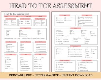Head to Toe Assessment Template Nursing Checklist | Nursing Student Notes | Patient Assessment Template | Health Assessment Class