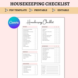 Airbnb Cleaning Checklist, Housekeeping Checklist, Cleaning Schedule Editable, Printable Cleaning Checklist, Airbnb Template Vacation Rental