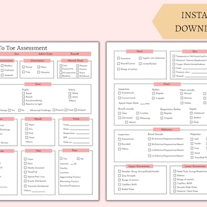 Head to Toe Assessment Template Nursing Checklist Bundle| Nursing ...