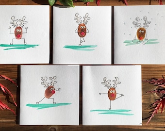 Yoga reindeer Christmas cards set, reindeer Christmas cards, reindeer yoga Christmas cards, Christmas yoga cards for yoga teachers