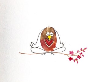 Yoga card, Valentine’s card, lotus pose yoga card, hand painted yoga card, handmade blank yoga card