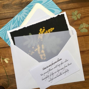 Carte de voeux fleurs de mimosa pressées, vrais mimosas pressés jaunes image 9