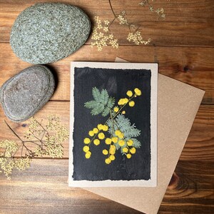 Carte de voeux fleurs de mimosa pressées, vrais mimosas pressés jaunes image 4