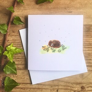 Carte d'anniversaire peinte à la main de chat brun, carte de voeux de chat endormi peinte à la main, carte vierge faite main de chat de chatte