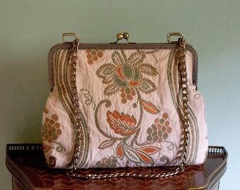 Floral Crossbody Bag, Shoulder Bag, Italian Fabric Bag, Messenger Bag with Chain, Kiss Lock Bag, Unique Gift