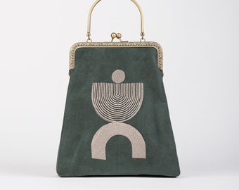 Green Velvet Crossbody Bag, Mothers Day gift, Sac a main, Modern Bag, Embroidered Handmade Bag, Luxury limited clutch bag