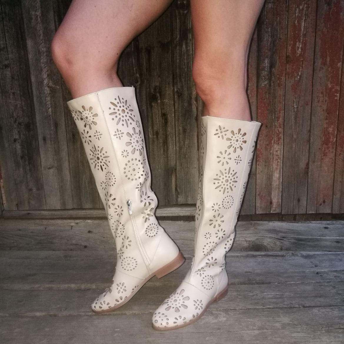 Women laser cut Perforated Boots Spring openwork boots genuine Etsy