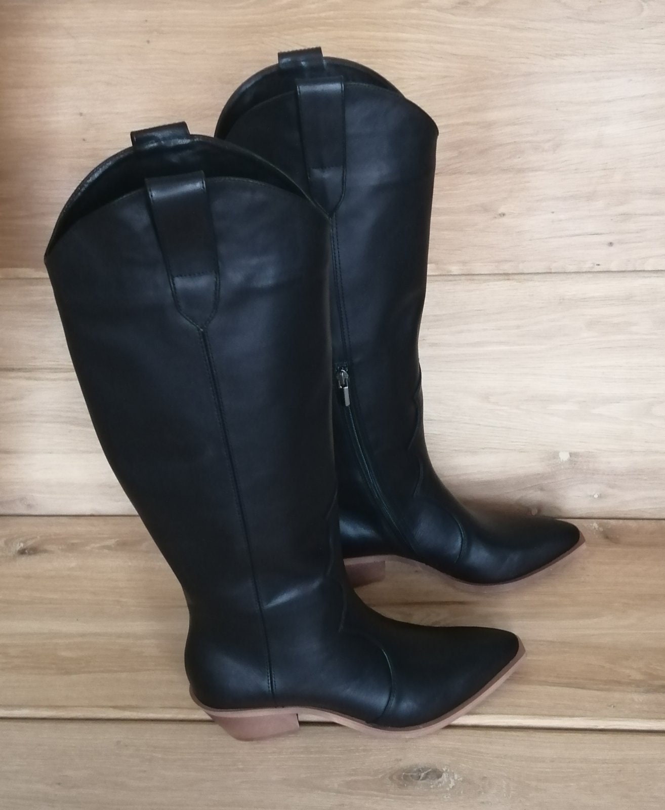 Women genuine suede leather knee high western cowboy Boots Etsy