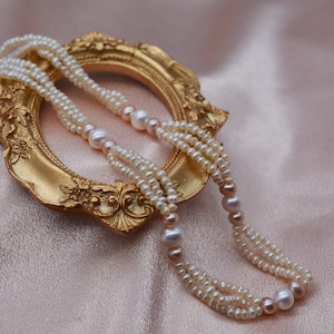 Marina|Bridgerton geïnspireerde zoetwaterparelketting, Regency Twist Retro Choker, echte zoetwaterparels met een hoge glans