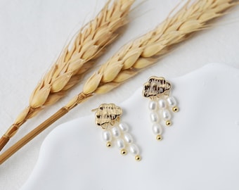 Rainy day | Freshwater pearl earrings clouds | Delicate stud earrings rainy weather design | Gift for girlfriend birthday anniversary