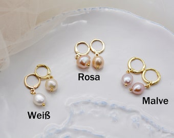 Natural freshwater pearl hoop earrings, huggie earrings pearl, bridesmaid jewelry, daily earrings