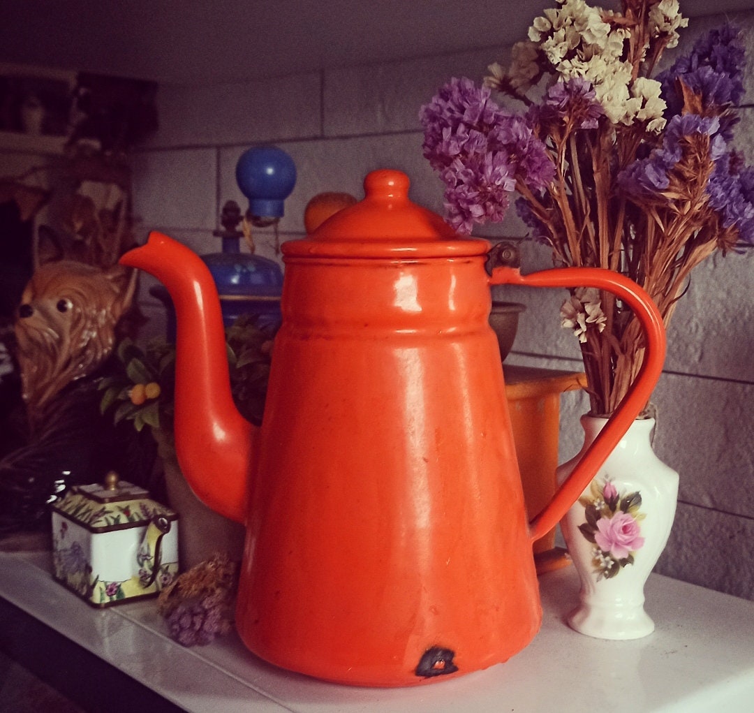 Vintage Old Tin Teapot Perfect for Country Style Etsy