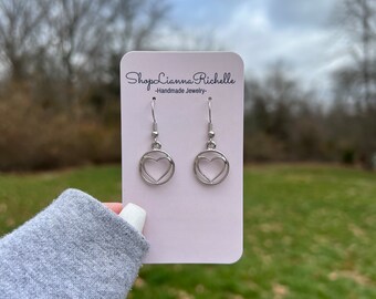 Circle Heart Earrings • Dangle Earrings • Heart • Circle Earrings • Love