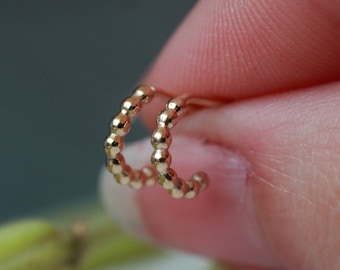 Solid gold beaded hoop studs - EXTRA TINY 7mm gold semicircle hoop earrings in recycled 9ct or 18ct yellow or rose gold