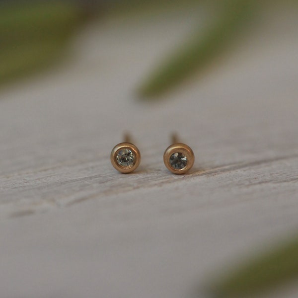 Green sapphire solid gold pebble studs - tiny 3mm earrings with natural light mint green sapphires in 9ct or 18ct yellow, rose or white gold