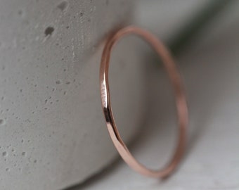 Solid gold lightly hammered stacking ring - slim faceted gold 1mm band available in recycled 9ct or 18ct yellow, rose & white gold