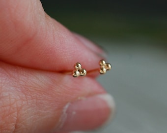 Solid Gold Dot Trio Studs: Tiny 2.5mm Recycled Gold Granule Stud Earrings