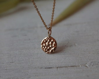 Solid gold textured disc necklace - dainty gold necklace with solid gold hammered finish circle coin pendant in solid recycled 9ct or 18ct