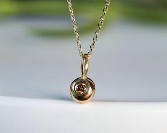 Champagne Diamond Pebble Pendant | Tiny 4.5mm Solid Recycled Gold Organic Charm / Necklace