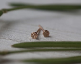 Solid Gold Glitter Studs: Tiny 3mm Recycled Gold Sparkle Textured Stud Earrings