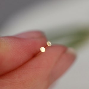 Solid gold circle studs - extra tiny 1.5mm gold round geometric disc stud earrings in recycled 9ct or 18ct yellow, rose or white gold