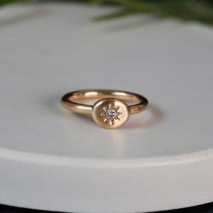 Diamond Wildflower Signet Ring: Solid Recycled Gold Botanical Ring