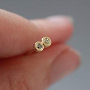 Salt & Pepper Diamond Studs | Tiny 3mm Solid Recycled Gold Disc Stud Earrings
