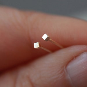 Tiny Solid Gold Cube Studs: Extra Small 1.5mm 9ct/18ct Recycled Gold Square Earrings