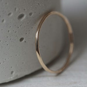 Solid gold lightly hammered stacking ring - slim faceted gold 1mm band available in recycled 9ct or 18ct yellow, rose & white gold