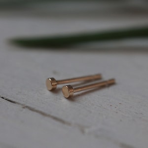 Solid gold circle studs - tiny 2mm gold round geometric disc stud earrings in recycled 9ct or 18ct yellow, rose or white gold