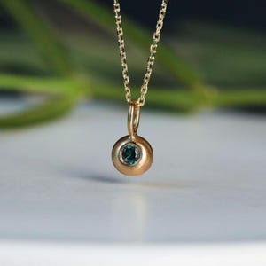 Teal Sapphire Pebble Pendant | Tiny 4.5mm Solid Recycled Gold Organic Charm / Necklace